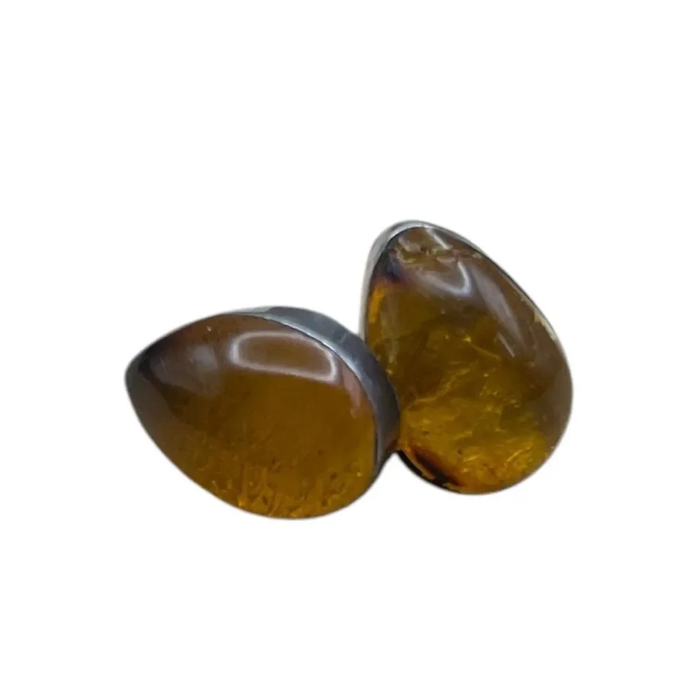 Handcrafted Sterling Silver & Amber Teardrop Earrings